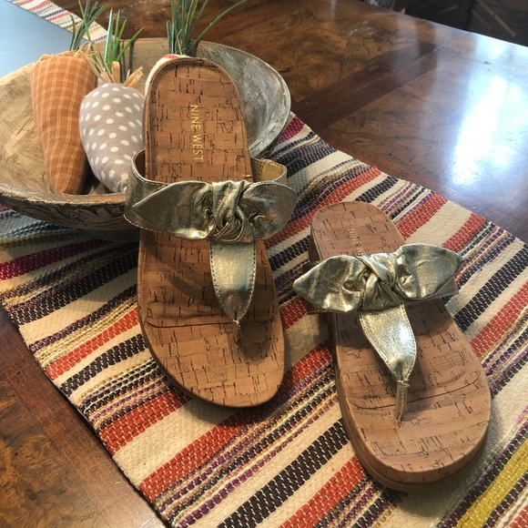 😊😊😊Nine West🔥Almost new, never worn outside. Metallic gold sandals.😊😊😊 - Picture 1 of 10